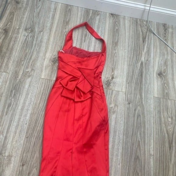Karen Millen red satin like midi dress halter top size 2 - Picture 6 of 16